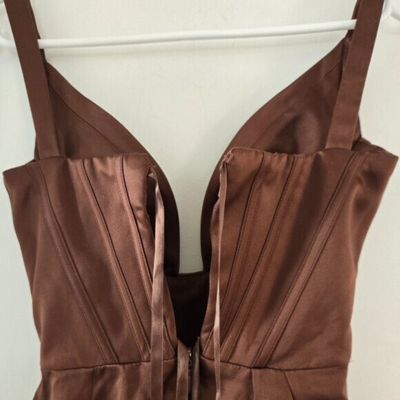 House of CB Faye Chocolate Satin Corset Dress XS Altered b62E - Picture 12 of 15